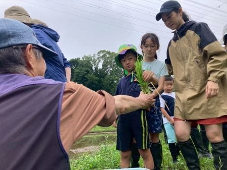 講師の方から苗の植え方を教わる様子