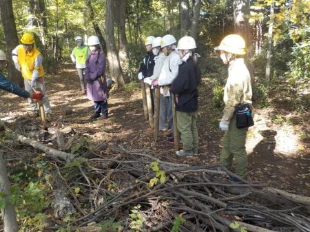 講師の方の杭打ちの手順説明